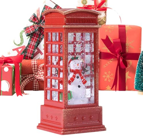 Upplyst snöglob | Jul telefonkiosk glitterlykta – bordsskiva, upplyst snöglob vattenlykta för inomhus sovrum skrivbord