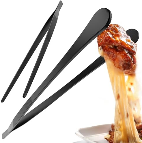 4smile kokpincett set om 2, svart – rund och spets kokpincett rostfritt stål, funktionell pincett, kök 30 cm – grillpincett för matlagning och stekning, kökspincett för tillagning och dekoration