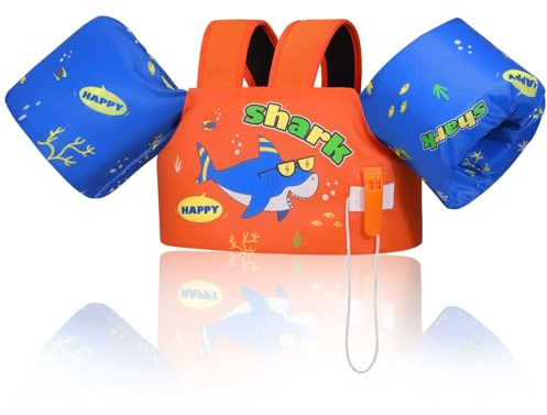 MoKo Gilet da Braccio per Nuoto per Bambini 20-30-40-50lbs, Fascia da Braccio Galleggianti per Piscina, Bambini Sport Acquatici Apprendimento Nuoto Formazione Attrezzature, Squali Blu Arancio
