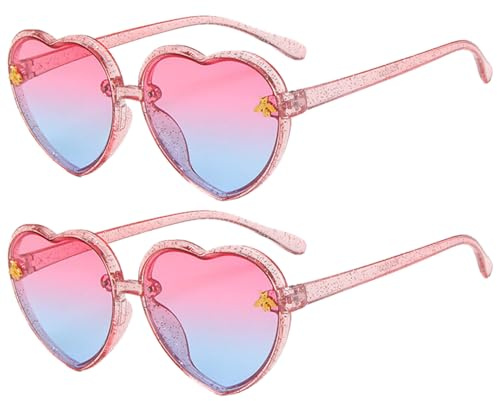 Leogony 2 PCS Kids Sunglasses Girls, Heart Sunglasses for Summer Party (Pink)
