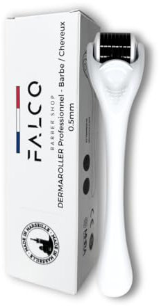 Falco Barber Shop - Rouleau pour la pousse de la barbe et des cheveux| 540 aiguilles en titane de 0,5 Mm | Rouleau Dermaroller pour hommes | Stimuler la croissance de la barbe et des cheveux