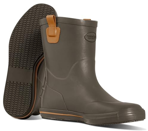 TerraTrax Men's Mid-Calf Waterproof Rain Boots, Wide Calf & Slip-Resistant Rubber Work Boots for Unisex, Garden, Farm, Fishing Shoes All-Weather