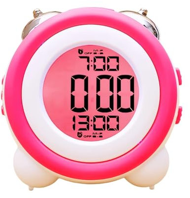 YHFITN Sveglia super rumorosa, doppia campana a batteria con funzione snooze, modalità silenziosa, calendario data e settimana, design retrò, adatta per l'ufficio domestico (Rosso)