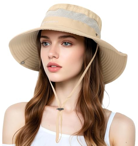 AYPOW Mujer Sombrero de sol Malla Gorro de ala Ancha Sombrero de Pesca, Solar UV Protección Respirable Sombrero de Pescador Sombrero de Playa, Plegable Visera para el Sol Vacacione Sombreros de Verano