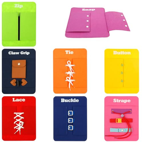 8Pcs Montessori Busy Board for 3 4 5 Year Kids, Basic Life Skills Dress Learning Boards Include Shoe-Tying, Buckle, Zip Practice, Early Learning Fine Motor Skill Toy Birthday Gifts for Boys Girl