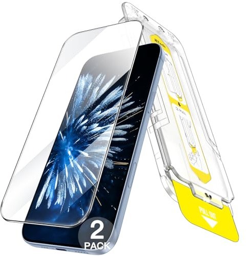 JETech Protector Pantalla para iPhone 17 6,3 Pulgadas, Kit Instalación Súper Fácil en 10 Segundos con Bandeja Alineación Solo Paso, Cristal Vidrio Templado Antihuellas, 2 Unidades