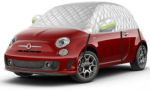 Hagelsäkert bilöverdrag vinter lämplig för FIAT 500 2007–2025, bil halvgarage presenning vattentätt, tjockt bilskydd med reflektorremsor
