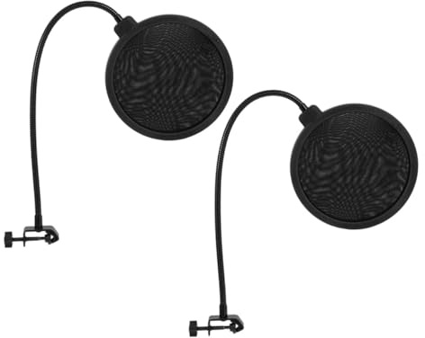HAMPPLIES 2 piezas Filtro Pop para Micrófono de Mano Doble con Clip y Brazo Estabilizador Pantalla Antiviento Metálica Malla Protector para Grabación y Karaoke