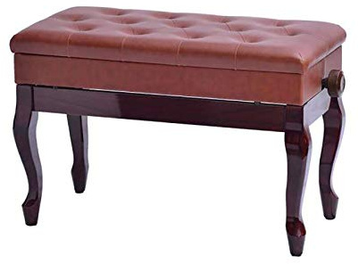 Pianopall Duett Musikförvaringsfack Design Utrustad med massiva träben och tjock vadderad läderdyna Höjdjusterbar, Rödbrun - En storlek,Rood Bruin-One Size