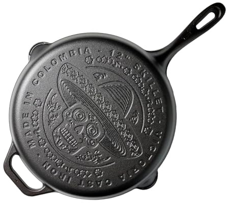 VICTORIA Padella in Ghisa Smaltata 30 cm Day of the Dead La Calaca, per Fuoco, Barbecue, Forno, Induzione e Gas, Cast Iron Skillet Senza Sostanze Tossiche, Senza PTFE e PFOA