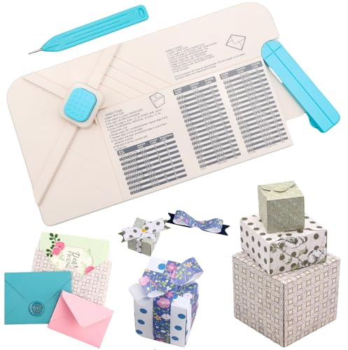Envelope Punch Board, 3-in-1 Envelope Maker, Bows, Gift Box Punch Boards for Crafting, All-in-on Scrapbook Envelopes Scribe Punches Board with Indentation Pen for Handicrafts Crafts Scrapbooking Tool