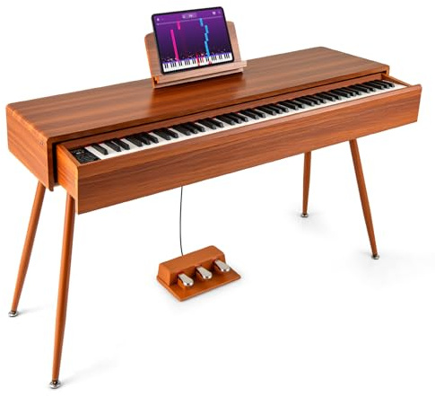 GOPLUS E Piano 88 knappar, piano för tangentbord med tryckknapp, digitalt piano med 88 viktade knappar, 3 pedaler, USB- och hörlursuttag, E-piano med avtagbar musikhållare för nybörjare