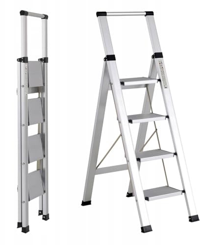 Brigros - Scala Piatta per uso domestico, Scalita la rivoluzione delle scale, in alluminio, Super Leggera, Ultra piatta, Facile da conservare e traportare, non occupa spazio (Galva - 4 Gradini)
