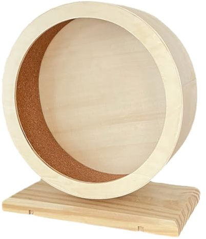 Rueda de hámster silenciosa y Estable de Madera para hámsteres Enanos, jerbos y Animales pequeños. (Beige, 15.5x7x17.8cm)