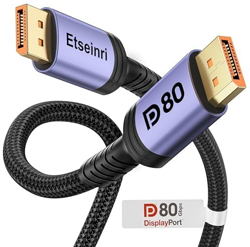 Etseinri 80 Gbps DisplayPort Kabel 2.1 VESA Certifierad DP till DP 2.1 4M | DisplayPort-till-DisplayPort-kabel 2.1 DP80 HDR 16K@60Hz, 8K@240Hz, 4K@540/480/360/240Hz, DSC, HDCP 2.3, Bildskärm, 5090