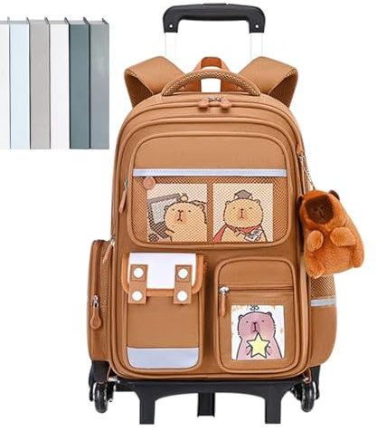 Zaino con Rotelle | con Motivo Capibara Zaino a Rotelle | Manico Retrattile ad Altezza Regolabile Grande Capacità Valigia per Bambini Ragazzi e Ragazze Viaggio Scuola Business Università Notturno