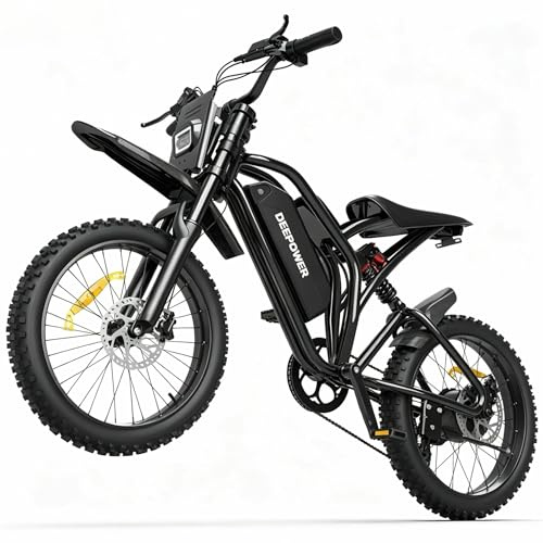DEEPOWER S21 Vélo Électrique Tout-Terrain, Batterie 48V 25Ah, Autonomie Jusqu'à 120 KM, Pneus Larges, Suspension Complète, Freins À Disque Doubles, 7 Vitesses, Vélo Électrique Adulte (Noir Brillant)