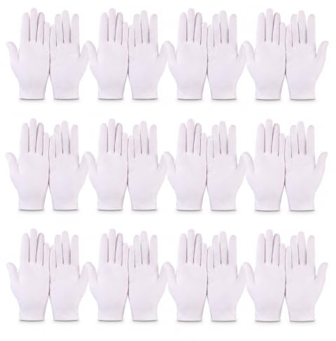 12 Pares de guantes de algodón blancos, Guantes Hidratantes, Guantes Trabajo Dermatologicos, Antiestáticos, Reutilizable para Inspección de Joyas, Hidratación y Reparación