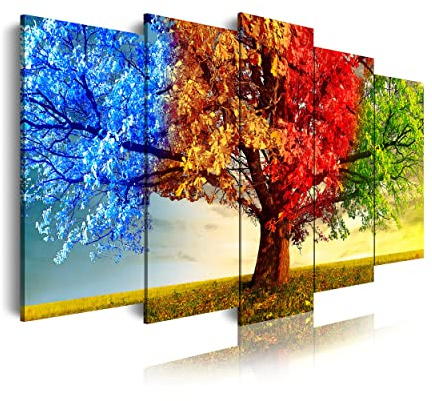 DekoArte 511 - Cuadros Modernos Impresión de Imagen Artística Digitalizada | Lienzo Decorativo Para Tu Salón o Dormitorio | Estilo Paisaje Árboles Cuatro Estaciones Del Año | 5 Piezas 150 x 80 cm