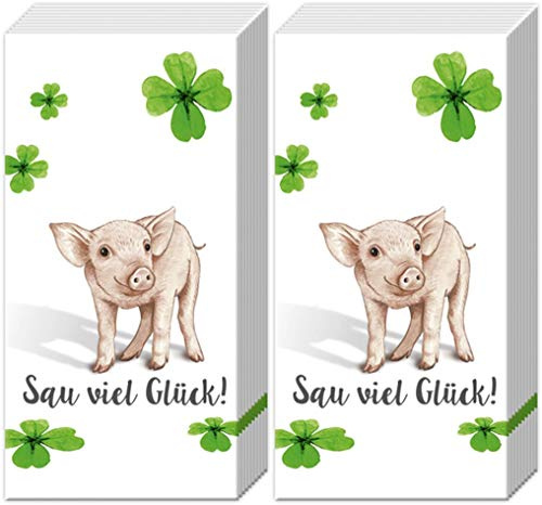 20 Taschentücher (2x 10) Sau viel Glück | Schwein | Kleeblatt | Prüfung | Silvester