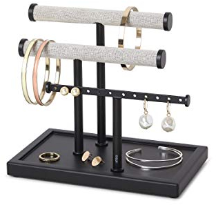 UMBRA Trigem Armbandhalter, Schmuckständer für Armbänder, Ohrringe, Ringe und andere Accessoires, Eisen, Schwarz/Walnuss