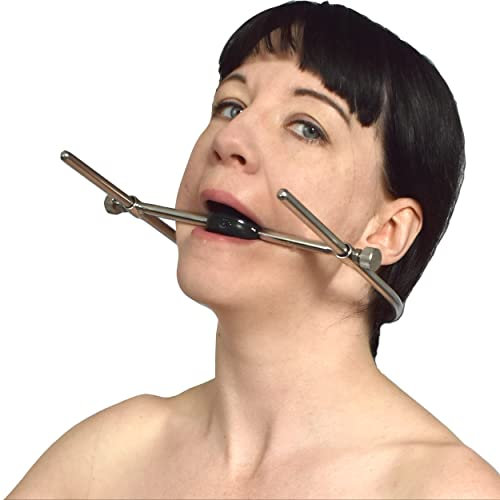 Kalter BDSM Metall Mundknebel extrem mit Silikon Gag Ball in U-Form, verstellbarer SM Mundspreizer - Bondage Mouth Gag - Fetisch Sexspielzeug - Kopf Geschirr