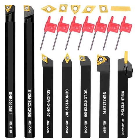 21 Pezzi Utensili Tornio per Metallo Tornio Turning Tool Multifunzione Duro Inserti Titolari Bar Alesatore con Chiavi per Supporto dell'Utensile con Inserti in Carburo (12 MM)