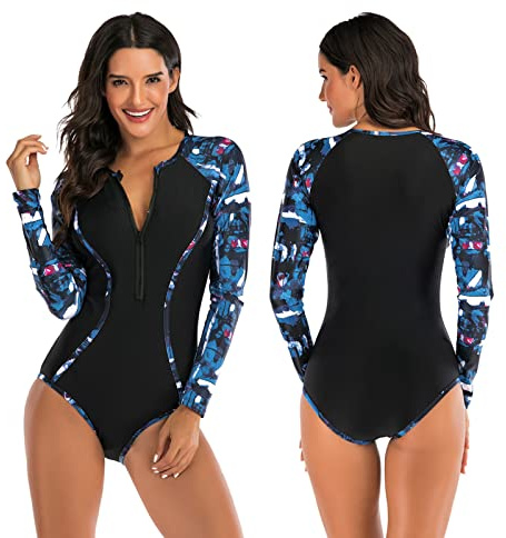 Dam One Piece LåNgäRmad Shorty VåTdräKt Front Zip Plus Size VåTdräKter föR Dam VåR Sommar VåTdräKt FöR Simning Surfing Vattensporter,Blue,L