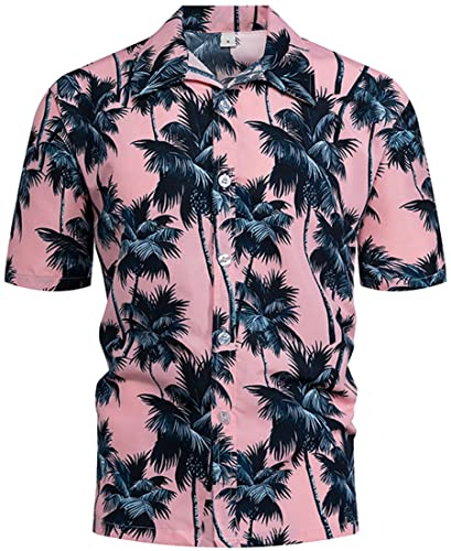 PADOLA Camicia Uomo Hawaiana Maglietta Estate Manica Corta Maglia da Spiaggia(XXL,Alberi di Cocco 1)