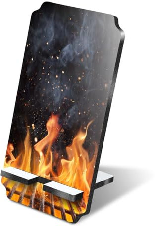 Destination Vinyl ltd 1 x 5mm MDF Mobile Phone Stand - Flaming Grill BBQ Open Fire Wooden Holder for Mobile Phone, Smartphone #63101