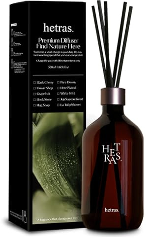 hetras. Premium Reed Diffuser Set (16.9 fl.oz. / 500ml) | Jeju Saryeoni Forest - Citrus & Greenery Scent | Long-Lasting Luxury Home Fragrance with Reed Sticks | Gifts for Loved Ones