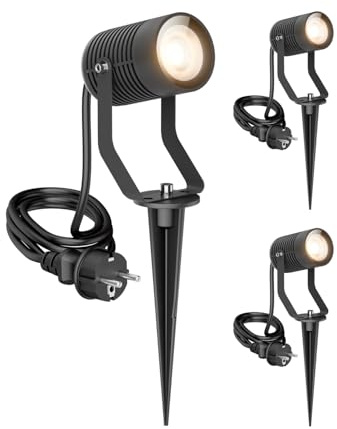 ledscom.de 3 st SHINGA trädgårdsstrålkastare med jordspett för utomhusbruk, IP65, stickkontakt, svart, 1 st GU10 max. 15 W