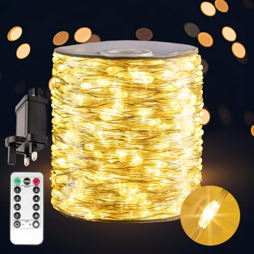 PCORES 160M Plug in Fairy Lights with Remote Warm White 1600 LED Silver Wire LED String Lights for Bedroom Living Room Patio Porch Garden Christmas Tree