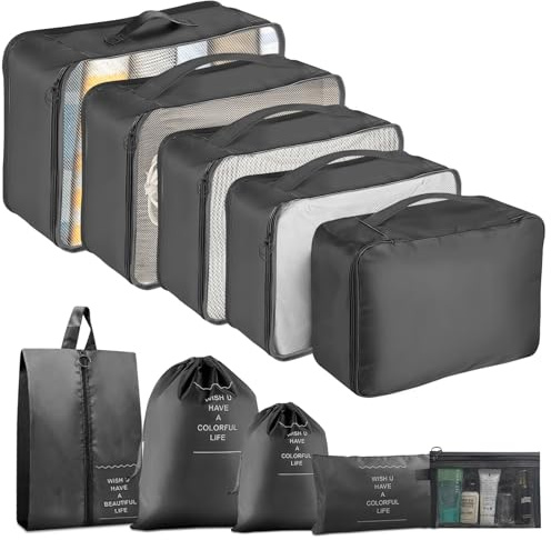 10 pcs Packing Cubes for Suitcases, Travel Organiser Packing Bags for Clothes Shoes Toiletries Travel Luggage Organizers Storage Bags