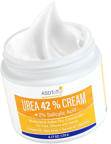 ASDToTio Urea Cream 42% - Foot Care for Dry Cracked Heels, Foot Lotion - With 2% Salicylic Acid, Tea Tree Oil, Shea Butter, Aloe Vera - For Feet, Hands, Heels, Elbows, Knees and More - 6 oz
