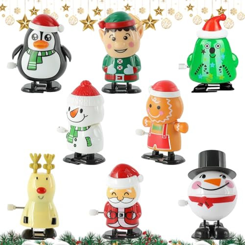 BAISHUWU Jouets à Remonter de Noël, 8 Pièces Figurines à Remonter Noël, Pingouin, Renne, Sapin de Noël, Père Noël, Sapin de Noël Jouets à Remonter, Noël Wind Up Jouets, Cadeau pour Bébé et Enfant