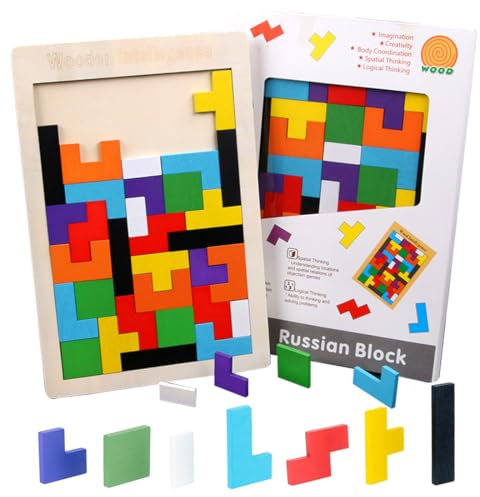 SGERUFZ Tetris Puzzle 3D Madera, Juego Rompecabezas con 40 piezas, Juguetes para Niños 3 4 5 Años, Inteligencia Cerebro Jigsaw, Stem Educativo Regalo (Colorido)