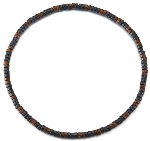 COOLSTEELANDBEYOND Holz Wulst Halskette, Schwarz Braun Zylindrische Stäbe Holz Wulst, Erdig Tribal, Leicht, Herren Damen
