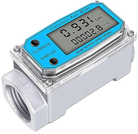 Plookyoe Medidor de Flujo de Agua de Turbina Digital Pantalla LCD Digital con Contador NPT y Medidor de Flujo de Combustible de GasóLeo con Rosca FNPT (1 Pulgada)