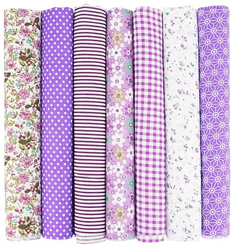 EXGOING 7pcs Fat Quarters Fabric Bundles, Purple 50x50cm Precut Cotton | 20x20in (50x50cm), Precut Cotton Quilting Fabric Squares, For Sewing, Patchwork & DIY Crafts, Floral Easter Material