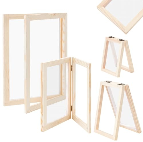 BENECREAT Kit Telaio per la Fabbricazione Della Carta in Legno in 4 misure, Stampo Rettangolare in Legno per la Fabbricazione Della Carta Fai Da Te(A4, A5, A6 e A7)