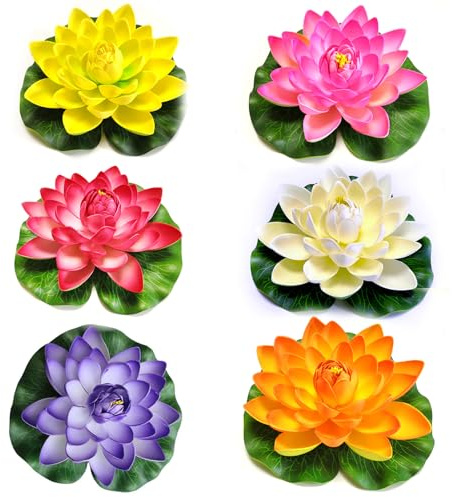 YouXiaor Schwimmende Blumen, 6 Stück Wasserlilie Pflanzen Schwimmende Blumen Künstliche Seerosen Lotusblüte Teichpflanzen Künstlich Wasserlilie Pflanzen 18cm Wasserlilie Schwimmende TeichDekoratio
