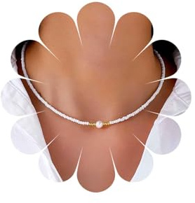 Inateannal Boho Pequeño Collar De Cuentas De Semillas Collar De Gargantilla De Cuentas Pequeñas Collar Colgante De Perlas Cadena De Collar De Cuentas De Arroz Blanco Collar De Joyas Para Las Mujeres