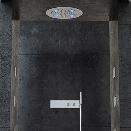 Soffione Doccia LED a Soffitto Installazione Da Incasso Acciaio Inox Tondo