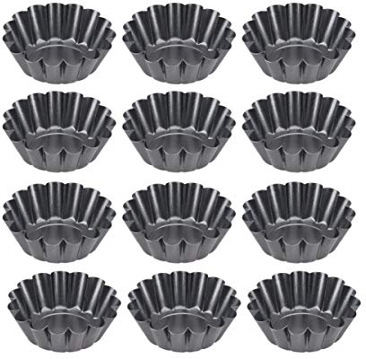 12Pcs Non-Stick Carbon Steel Mini Tart Pans, Flower Design Reusable Cupcake Muffin Baking Molds for Egg Tart, Small Pies, Quiches, and Desserts