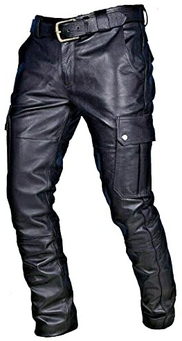 LUCKME Men Leather Trousers Black Motorcycle Combat Cargo Military Tactical Jogging Bottoms Safety Work Trousers with Multi Pockets Tracksuit Pants