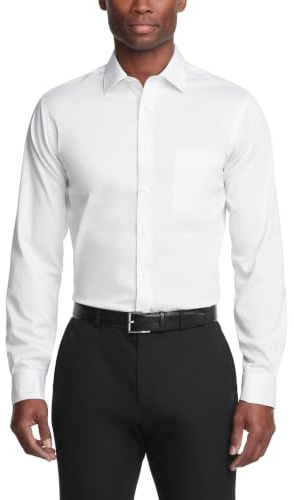 Van Heusen Men's Dress Shirt Regular Fit Ultra Wrinkle Free Flex Collar Stretch, White, 18-18.5 Neck 34-35 Sleeve