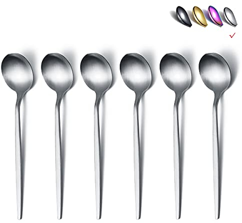 HOMQUEN Cucchiaini Da Tè 6 Pezzi, Cucchiai Da 6,6 Pollici Posate D'argento, Piccoli Cucchiai In Acciaio Inossidabile, Cucchiaini Da Tè Per La Casa (Argento Opaco-6,6 Pollici)