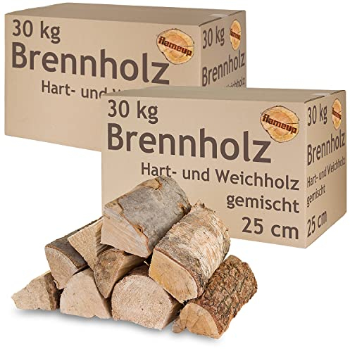 Bois de Chauffage Mixte 60 kg Hêtre Chêne Bouleau Pin Epicéa Bol à feu Bois pour poêles et cheminées Gril 25 cm Chambre séchés flameup