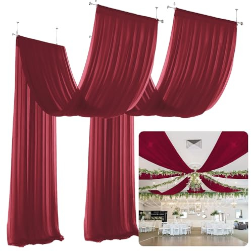 ROMANKAS 6 pannelli tende da soffitto bordeaux velato tende ad arco per matrimonio 1,5 m x 3,5 m chiffon drappeggio soffitto tessuto puro per matrimoni drappeggio tulle tende swag tende cerimonia